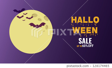 Halloween sale promo banner template offer design. Festive creepy design poster website. Vector illustration. 128174465
