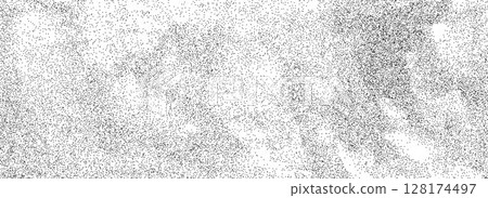 Abstract sandy grain texture. Stippled grit noise background. Distressed dust particles overlay. Grunge dotted sand backdrop. Stone specks, speckles, granules print wallpaper. Vector dot work texture 128174497