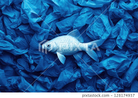 Fish Swimming in Plastic Waste Environment Fish Swimming in Plastic Waste Environment 128174937