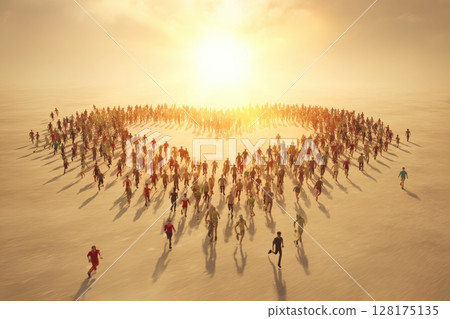A large group of people running in a circle, forming a heart shape A large group of people running in a circle, forming a heart shape 128175135