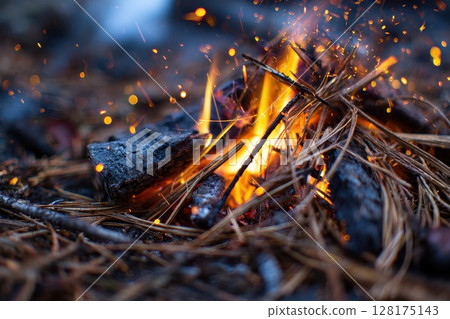 Captivating Glowing Campfire Scene Perfect for Relaxing Outdoor Adventure Photography 128175143