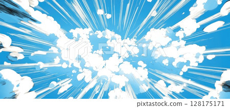 A blue sky with white clouds and a white line in the middle A blue sky with white clouds and a white line in the middle 128175171