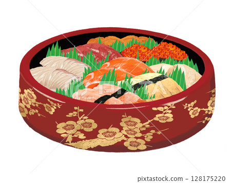 Nigiri sushi (plum pattern, red bucket) with handle Nigiri sushi (plum pattern, red bucket) with handle 128175220