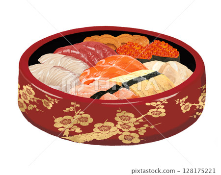 Nigiri sushi (plum pattern, red bucket) without a balan Nigiri sushi (plum pattern, red bucket) without a balan 128175221