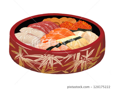 Nigiri sushi (bamboo pattern, red bucket) without handle Nigiri sushi (bamboo pattern, red bucket) without handle 128175222
