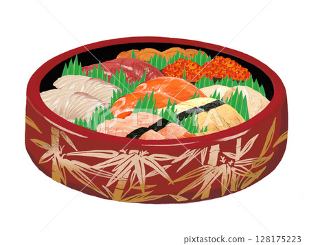 帶柄握壽司（竹紋紅桶） 128175223