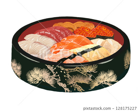 Nigiri sushi (pine pattern, black bucket) without handle Nigiri sushi (pine pattern, black bucket) without handle 128175227