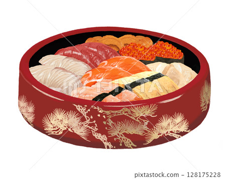 Nigiri sushi (pine pattern, red bucket) without handle Nigiri sushi (pine pattern, red bucket) without handle 128175228