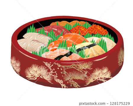 Nigiri sushi (pine pattern, red bucket) with handle Nigiri sushi (pine pattern, red bucket) with handle 128175229