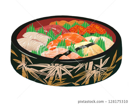 帶柄握壽司（竹紋黑桶） 128175310