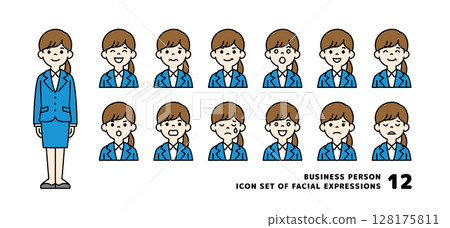 Avatar icon material set of various facial expressions of young women looking for a job_vector_color 128175811