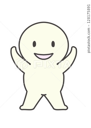Raise both hands, smile, simple, person, character, round face 128175891