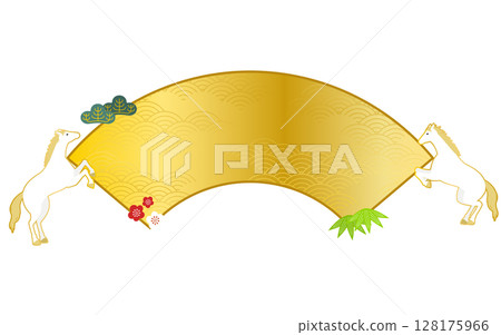 新年首售扇框，飾有起飛的白馬和松竹梅花 128175966