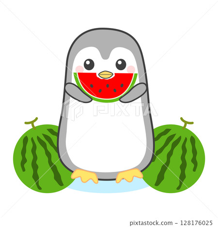 可愛的企鵝吃西瓜 可愛的企鵝吃西瓜 128176025