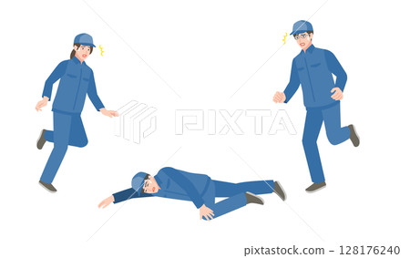 一名老工人跑向倒下的新工人 一名老工人跑向倒下的新工人 128176240