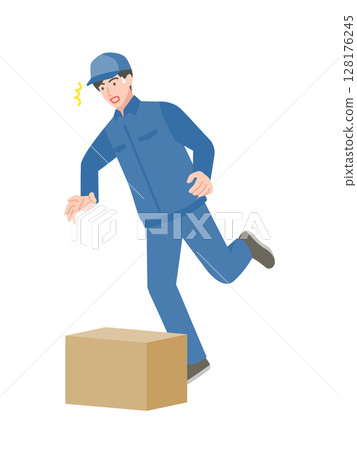 Male worker tripping over a cardboard box 128176245