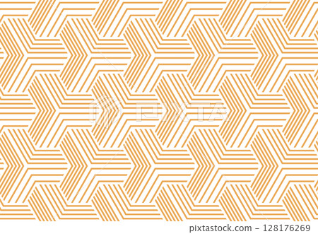Abstract geometric pattern with stripes, lines. Seamless vector background. White and golden ornament. Simple lattice graphic design 128176269