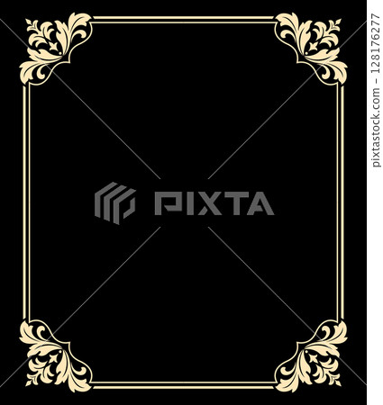 Decorative frame Elegant vector element for design in Eastern style, place for text. Floral black and golden border. Lace illustration for invitations and greeting cards Decorative frame Elegant vector element for design in Eastern style, place for text. Floral black and golden border. Lace illustration for invitations and greeting cards 128176277