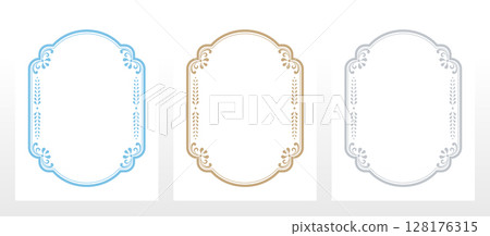 Set of decorative frames Elegant vector element for design in Eastern style, place for text. Floral blue, golden and gray borders. Lace illustration for invitations and greeting cards 128176315