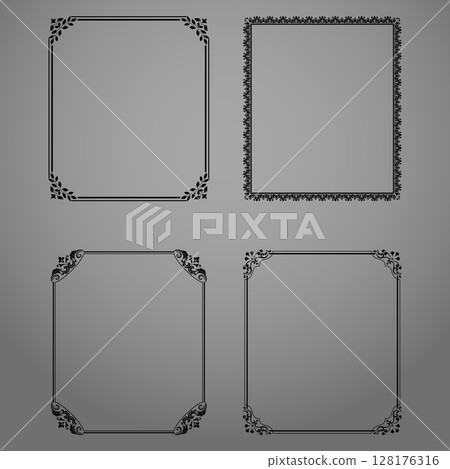 Set of decorative frames Elegant vector element for design in Eastern style, place for text. Floral black and gray borders. Lace illustration for invitations and greeting cards 128176316