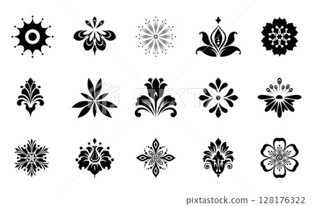 Flower icons set. Isolated elements for design. Vector graphics. Flower icons set. Isolated elements for design. Vector graphics. 128176322