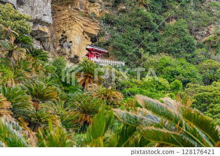 (宮崎縣串間市)土肥岬懸崖上的三咲神社本殿 (宮崎縣串間市)土肥岬懸崖上的三咲神社本殿 128176421
