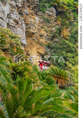 (Kushima City, Miyazaki Prefecture) The main hall of Misaki Shrine on the cliffs of Toi Cape 128176423