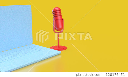 The Laptop and microphone for Pod cast or social media 3d render. The Laptop and microphone for Pod cast or social media 3d render. 128176451