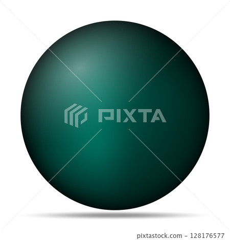 Glass green ball or precious pearl. Glossy realistic ball, 3D abstract vector illustration highlighted on a white background. Big metal bubble with shadow Glass green ball or precious pearl. Glossy realistic ball, 3D abstract vector illustration highlighted on a white background. Big metal bubble with shadow 128176577