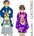 身著七、五三服飾的男孩和女孩的插圖 128176862