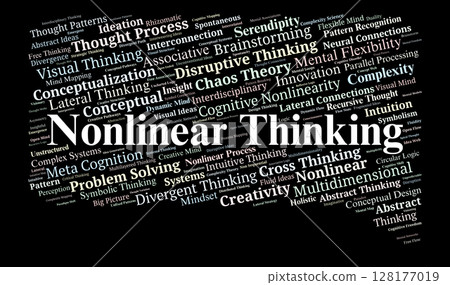 Nonlinear Thinking Word Cloud. Concept Map On Creativity Patterns And Complexity Nonlinear Thinking Word Cloud. Concept Map On Creativity Patterns And Complexity 128177019