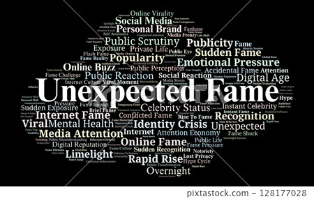 Unexpected Fame Word Cloud. Exploring Sudden Popularity In The Digital World 128177028