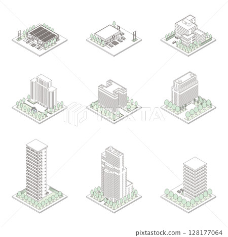 建築的3D插圖。等軸測圖。線條圖。 128177064
