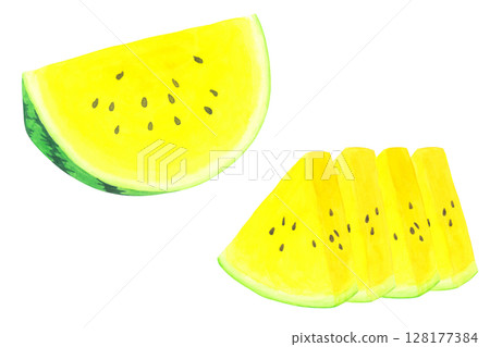 Yellow watermelon watercolor hand drawn illustration 128177384