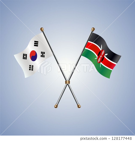 South Korea and Kenya flag. Vector Illustration 128177448