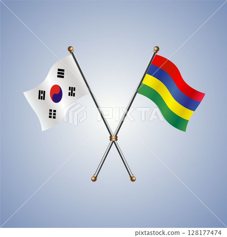 South Korea and Mauritius flag. Vector Illustration 128177474