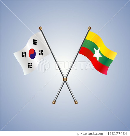 South Korea and Myanmar flag. Vector Illustration 128177484