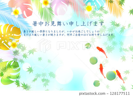 金魚夏季水彩日本圖案背景 128177511