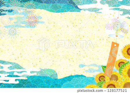 Sunflower summer watercolor Japanese pattern background 128177521