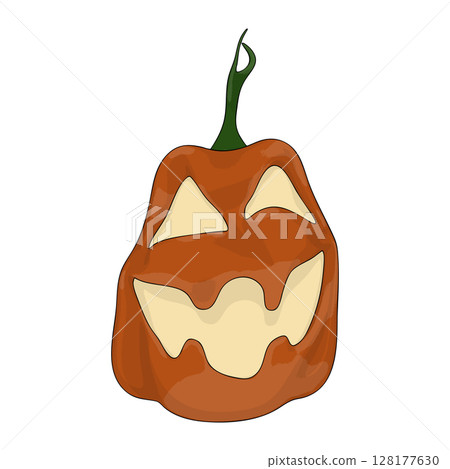 Halloween Pumpkin Funny and Cute on White Background. One of the Fall Holiday Symbol. Vector Illustration. 128177630