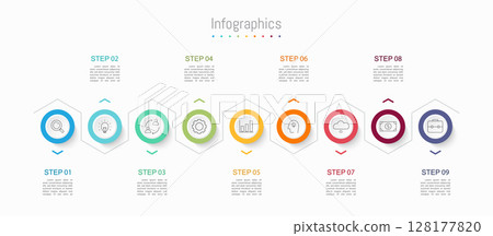 Infographic 9 options design elements for your business data. Vector Illustration. 128177820
