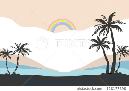 Background illustration of palm tree silhouettes, beautiful tropical landscape Background illustration of palm tree silhouettes, beautiful tropical landscape 128177898