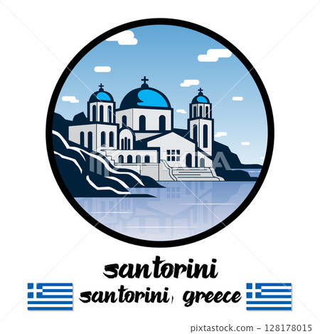 Circle Icon Santorini. Vector illustration 128178015