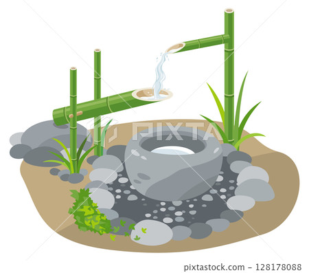 Illustration of a Shishiodoshi Illustration of a Shishiodoshi 128178088