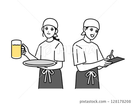 Male and female bar staff working Male and female bar staff working 128178208