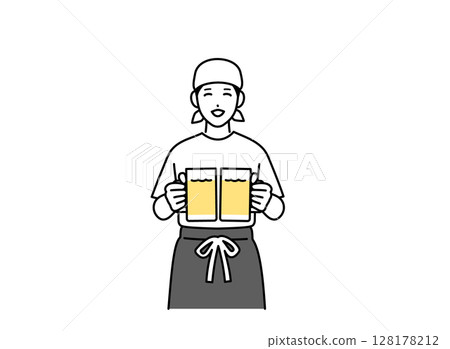 A male bar attendant holding beer in both hands A male bar attendant holding beer in both hands 128178212