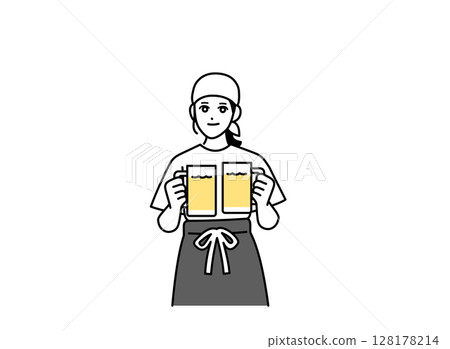 A female bar attendant holding beer in both hands A female bar attendant holding beer in both hands 128178214