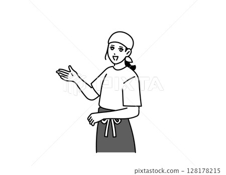 一位女酒吧服務生在指路 128178215