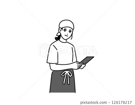 A female izakaya waitress taking an order 128178217