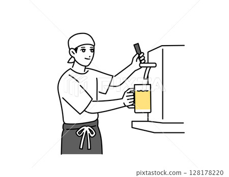 A male bar waiter pouring beer at a server A male bar waiter pouring beer at a server 128178220